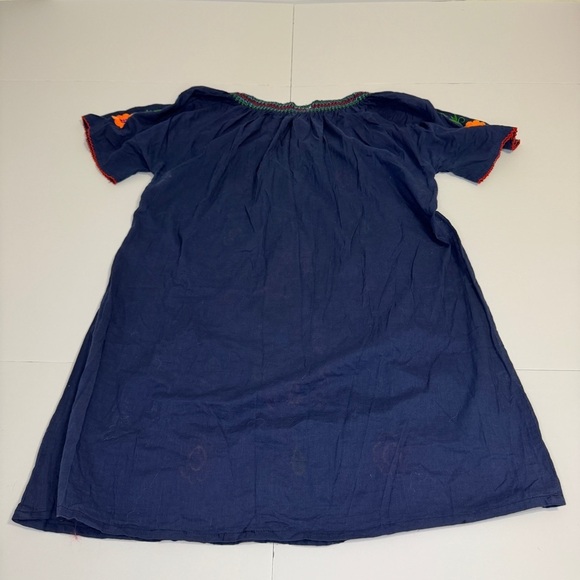 Royal Moda Embroidered Mexican Peasant Tunic Dress Navy Boho Floral Bird Sz L - Picture 5 of 8